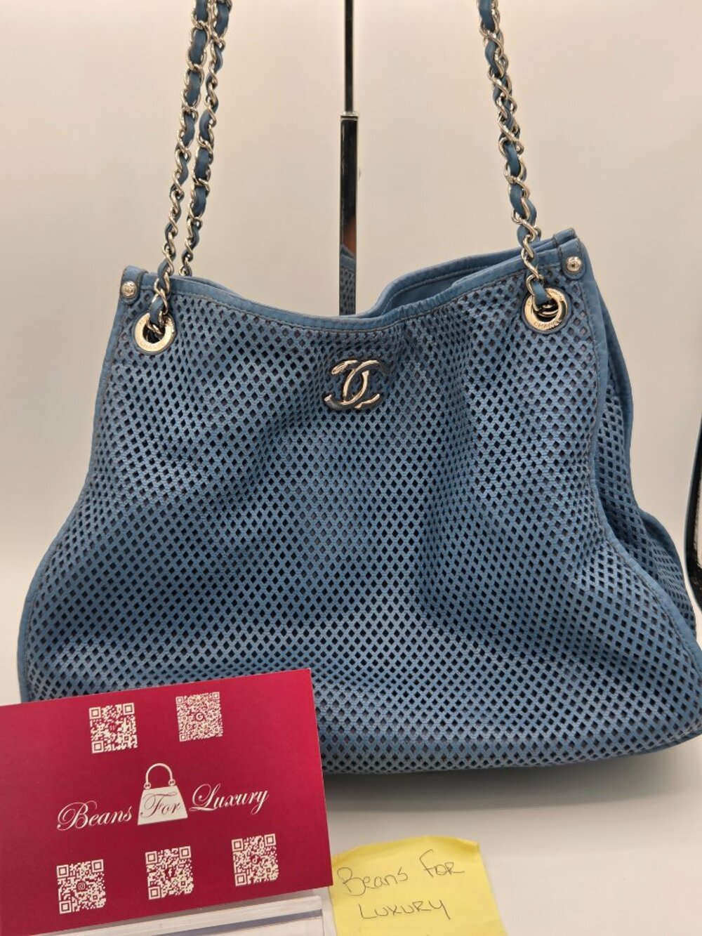 Chanel Up In The Air Perforated Leather Tote โ Blue | Silver Hardware - Picture 2 of 16